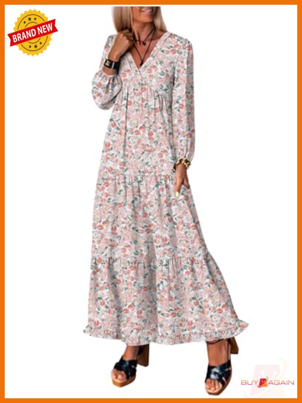 Long Sleeve Boho Maxi Dress Rayon Loose Fit Casual Beach Vacation